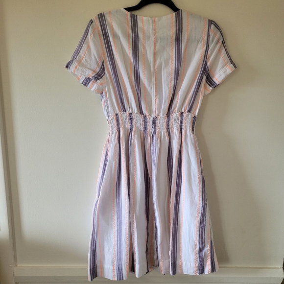 J Crew Factory Medium Cotton V Neck Dress Elastic Waist Stripes - Picture 5 of 10